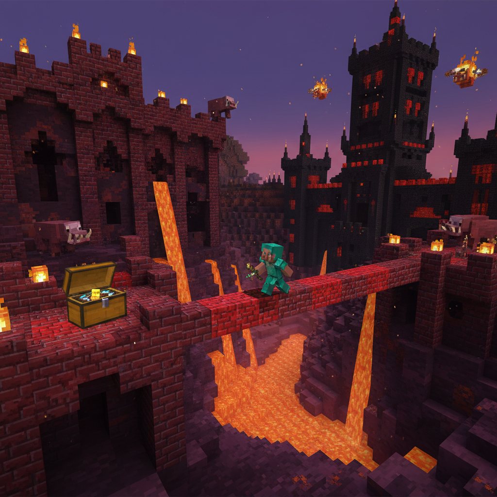 Player looting a chest in a bastion and nether fortress area to find armor trim templates