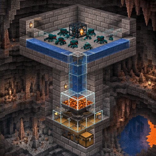 Cave Spider XP Farm Without the Poison — conceptual voxel illustration