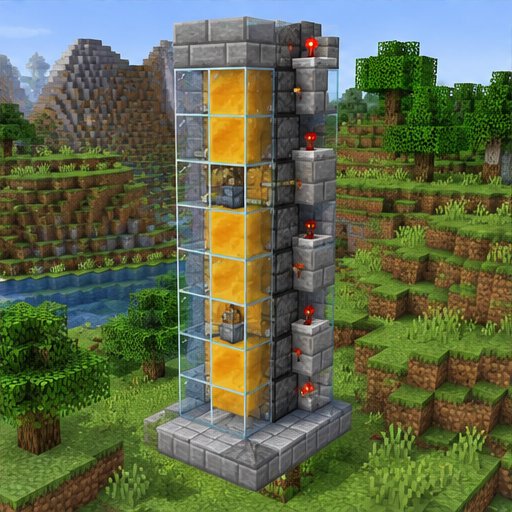 Compact Honey Block Elevator — conceptual voxel illustration